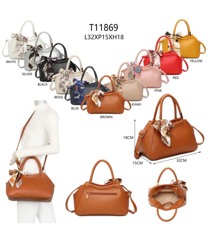 T11869 - Bolso con bolsillo externo trasero y bandolera tiene un pañuelo de colores