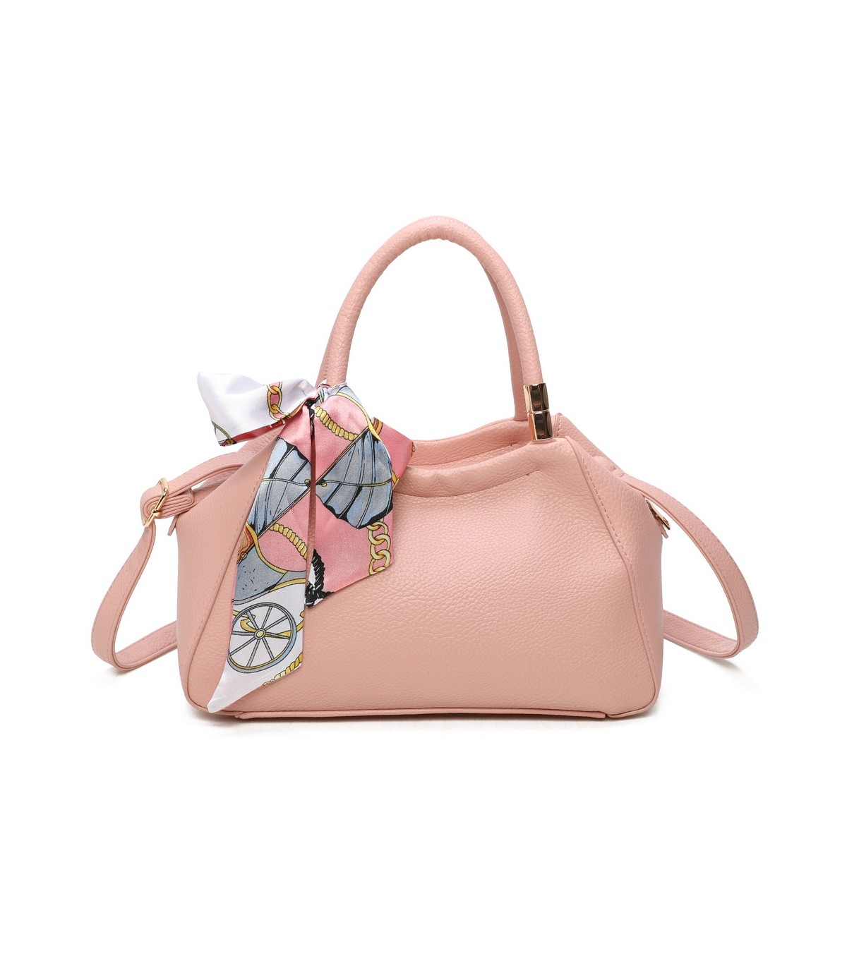 T11869 - Bolso con bolsillo externo trasero y bandolera tiene un pañuelo de colores