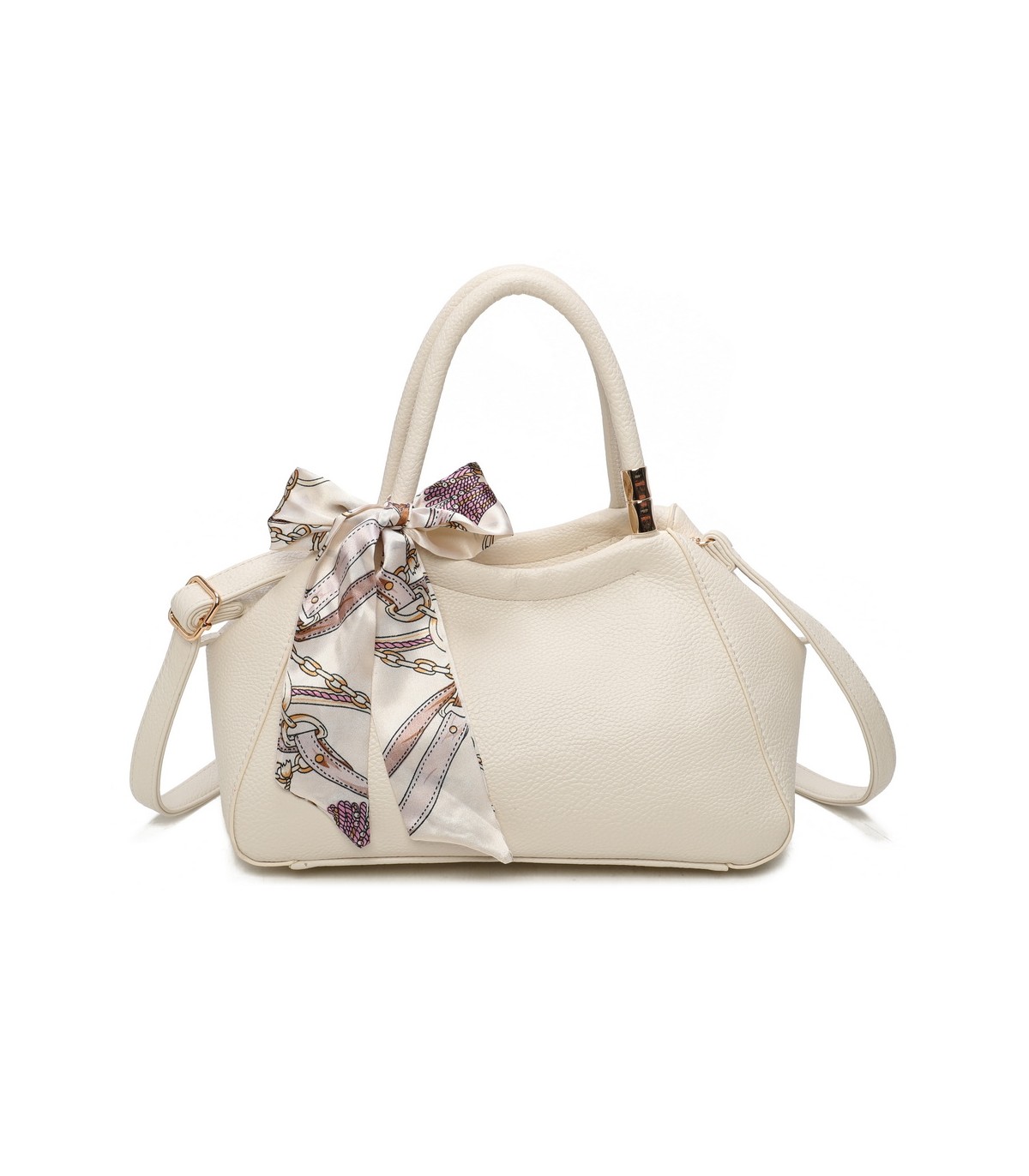 T11869 - Bolso con bolsillo externo trasero y bandolera tiene un pañuelo de colores