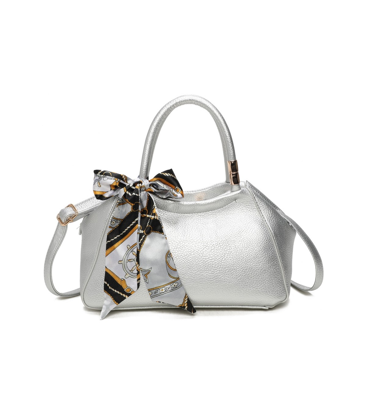 T11869 - Bolso con bolsillo externo trasero y bandolera tiene un pañuelo de colores