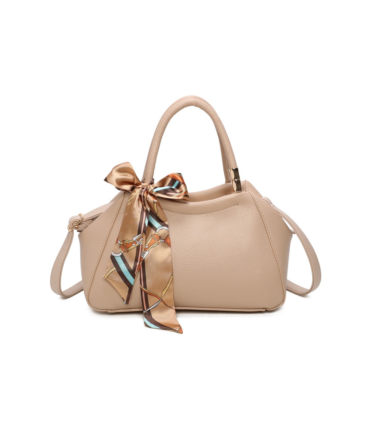 T11869 - Bolso con bolsillo externo trasero y bandolera tiene un pañuelo de colores