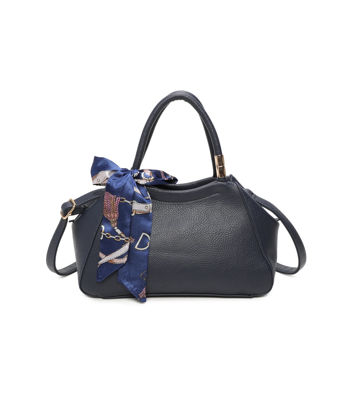 T11869 - Bolso con bolsillo externo trasero y bandolera tiene un pañuelo de colores
