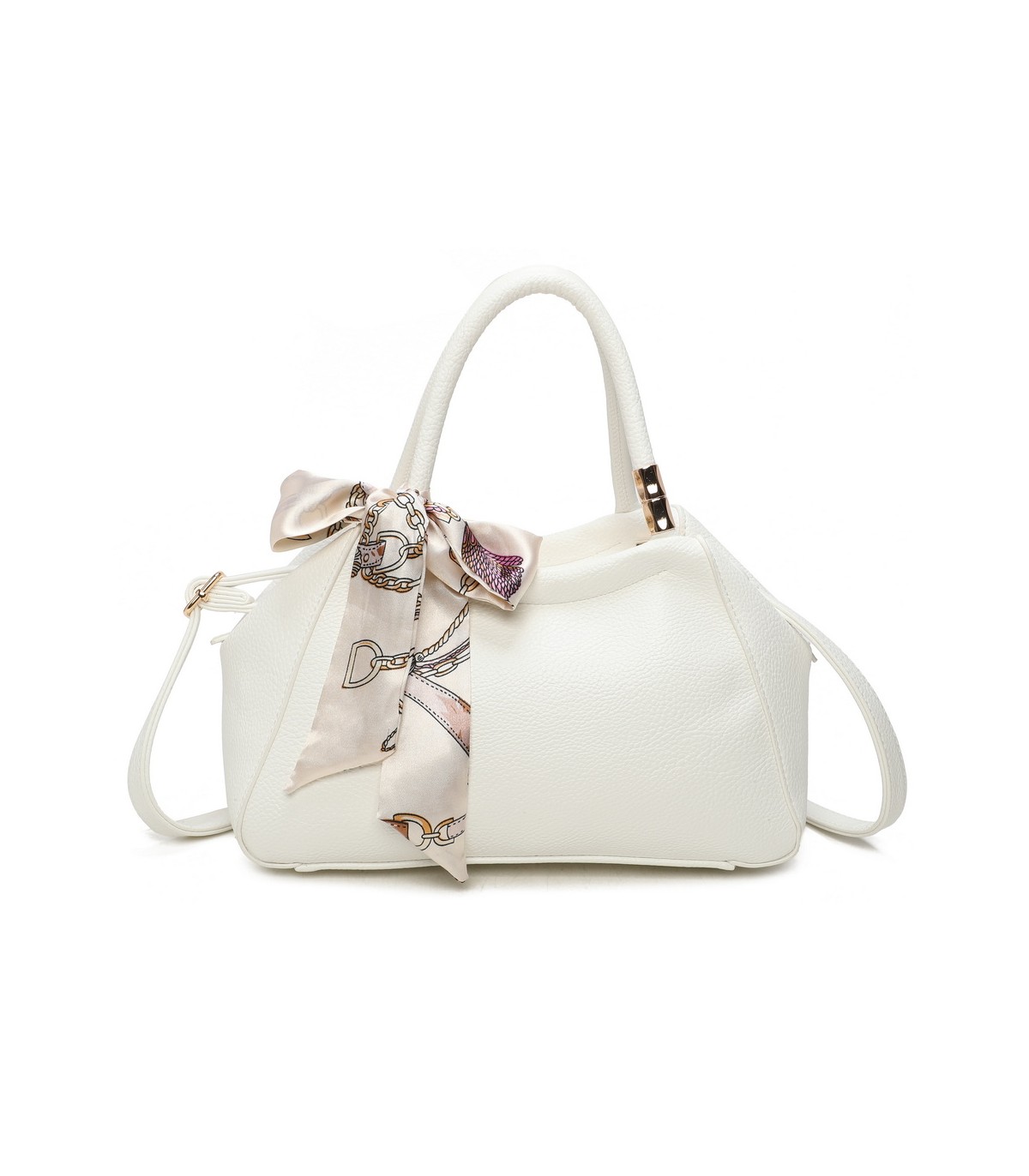 T11869 - Bolso con bolsillo externo trasero y bandolera tiene un pañuelo de colores
