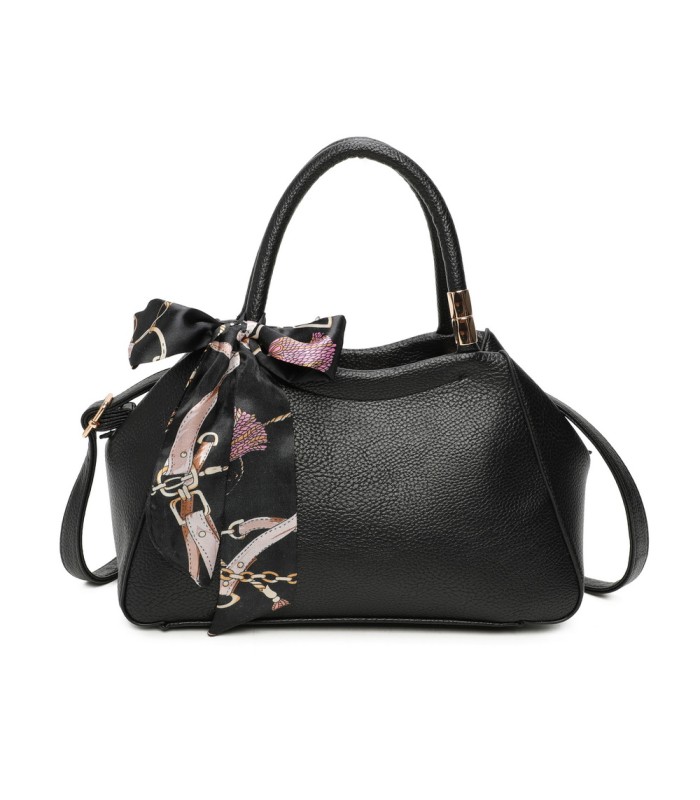 T11869 - Bolso con bolsillo externo trasero y bandolera tiene un pañuelo de colores