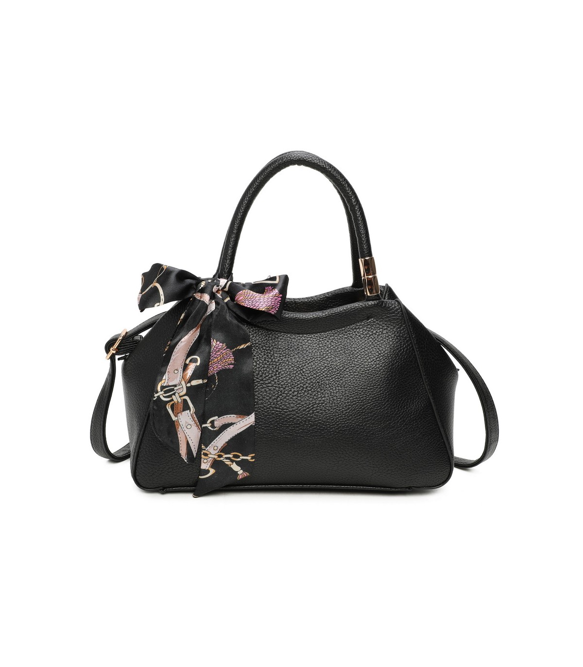 T11869 - Bolso con bolsillo externo trasero y bandolera tiene un pañuelo de colores