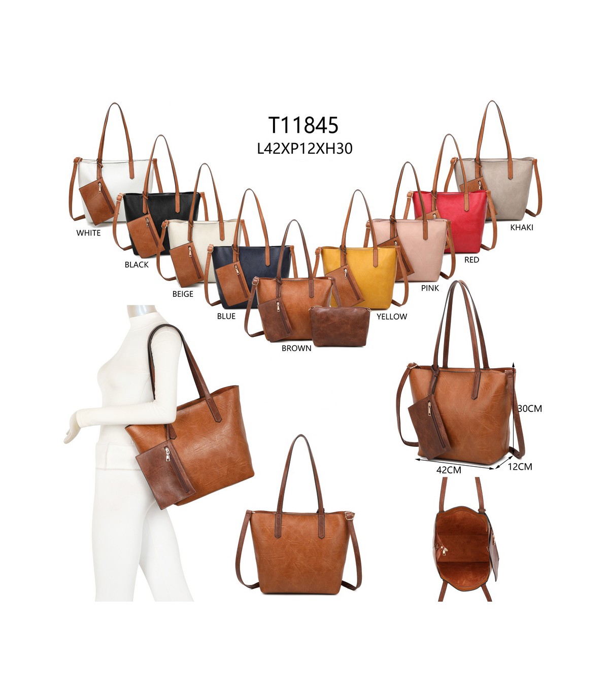 T11845 - Bolso con monedero externo y neceser bandolera y asa grandes para cruzar