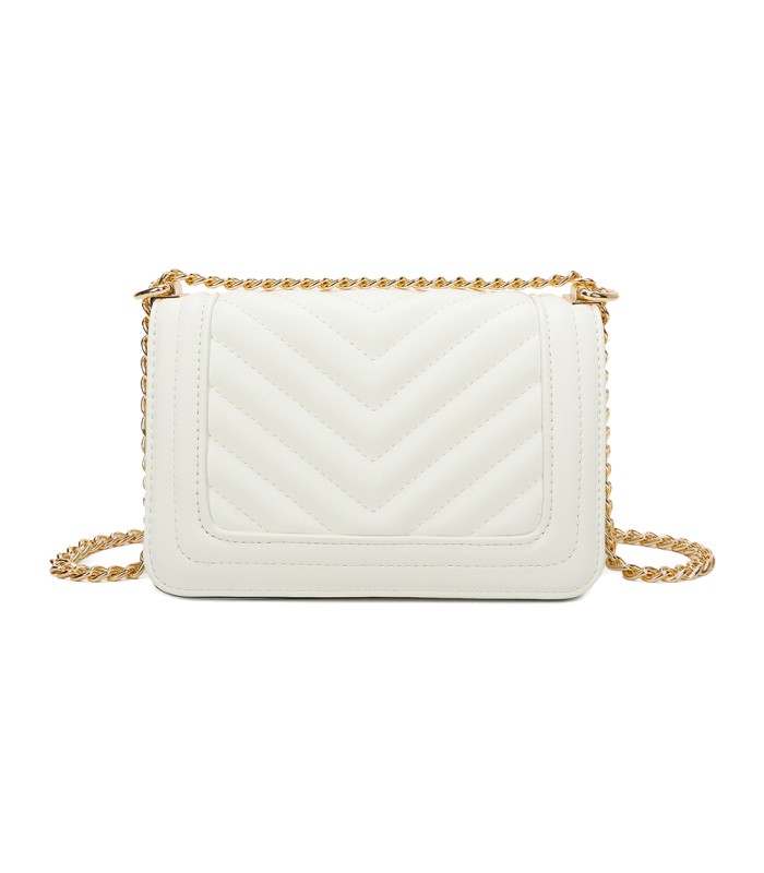 T11838 - Bolso rectangular con textura y cierre de botón imantado con bandolera larga y de cadena dorada