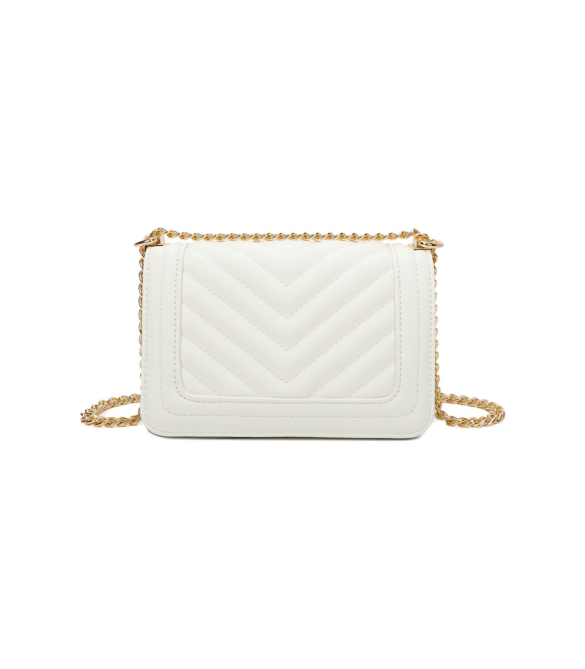 T11838 - Bolso rectangular con textura y cierre de botón imantado con bandolera larga y de cadena dorada