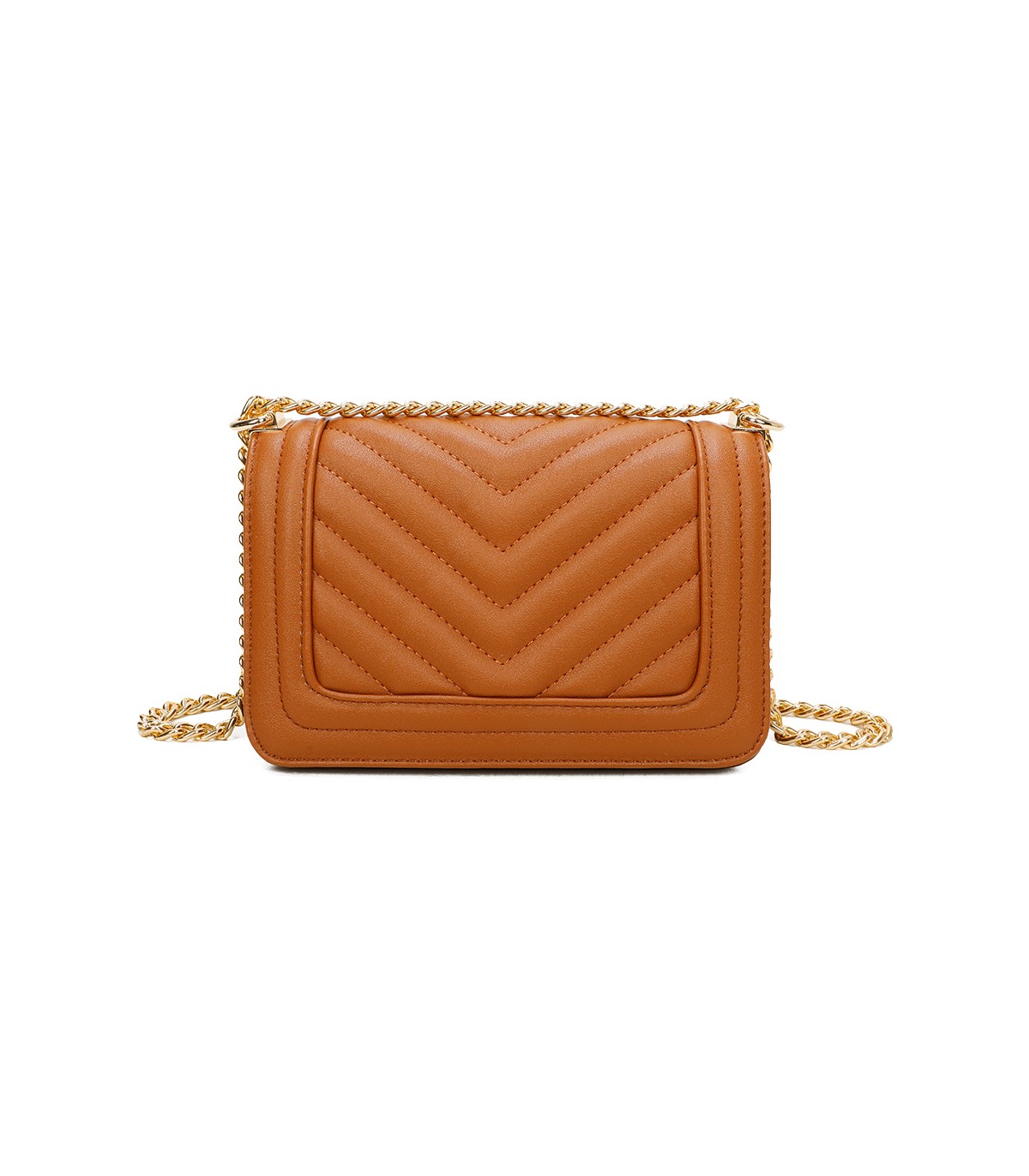 T11838 - Bolso rectangular con textura y cierre de botón imantado con bandolera larga y de cadena dorada