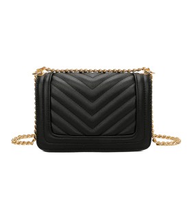 T11838 - Bolso rectangular con textura y cierre de botón imantado con bandolera larga y de cadena dorada