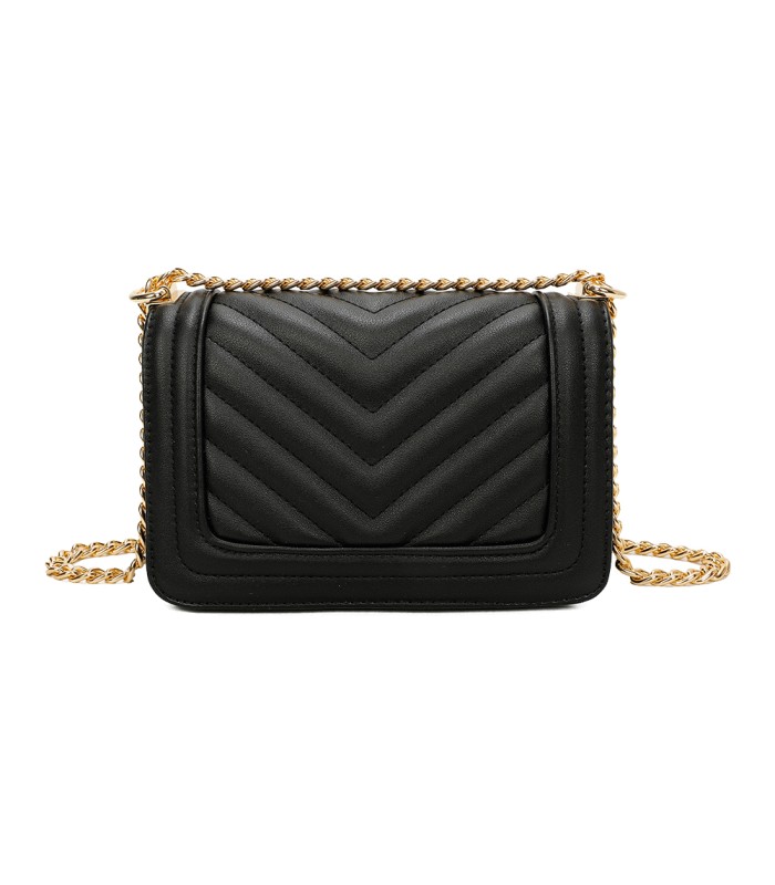 T11838 - Bolso rectangular con textura y cierre de botón imantado con bandolera larga y de cadena dorada