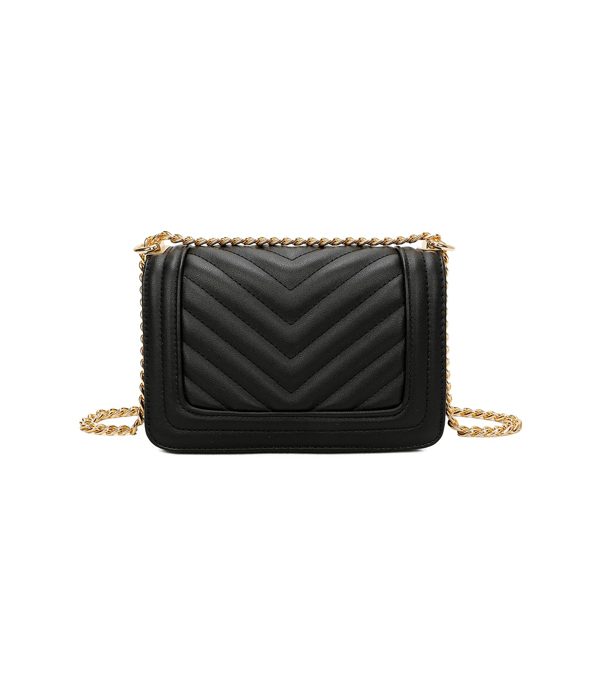 T11838 - Bolso rectangular con textura y cierre de botón imantado con bandolera larga y de cadena dorada