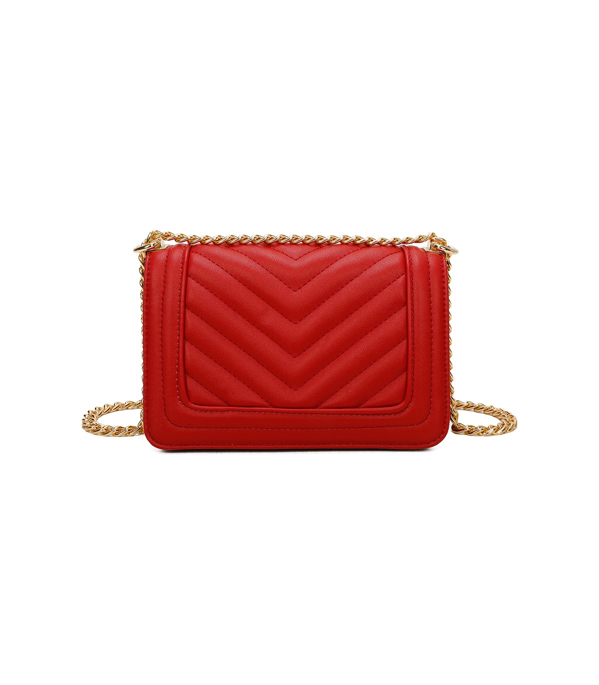 T11838 - Bolso rectangular con textura y cierre de botón imantado con bandolera larga y de cadena dorada