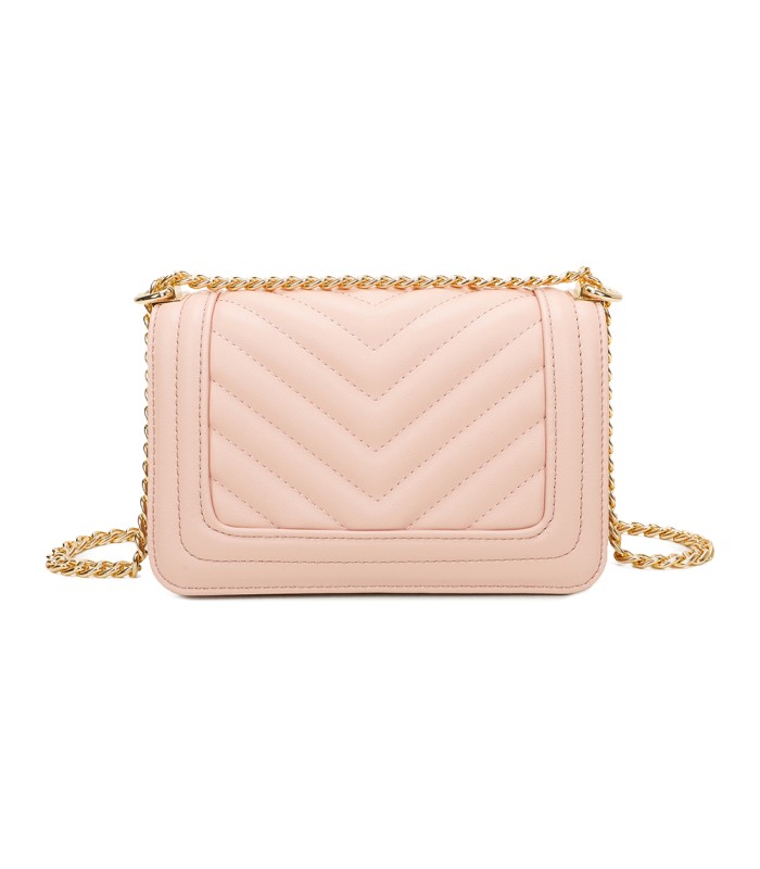 T11838 - Bolso rectangular con textura y cierre de botón imantado con bandolera larga y de cadena dorada