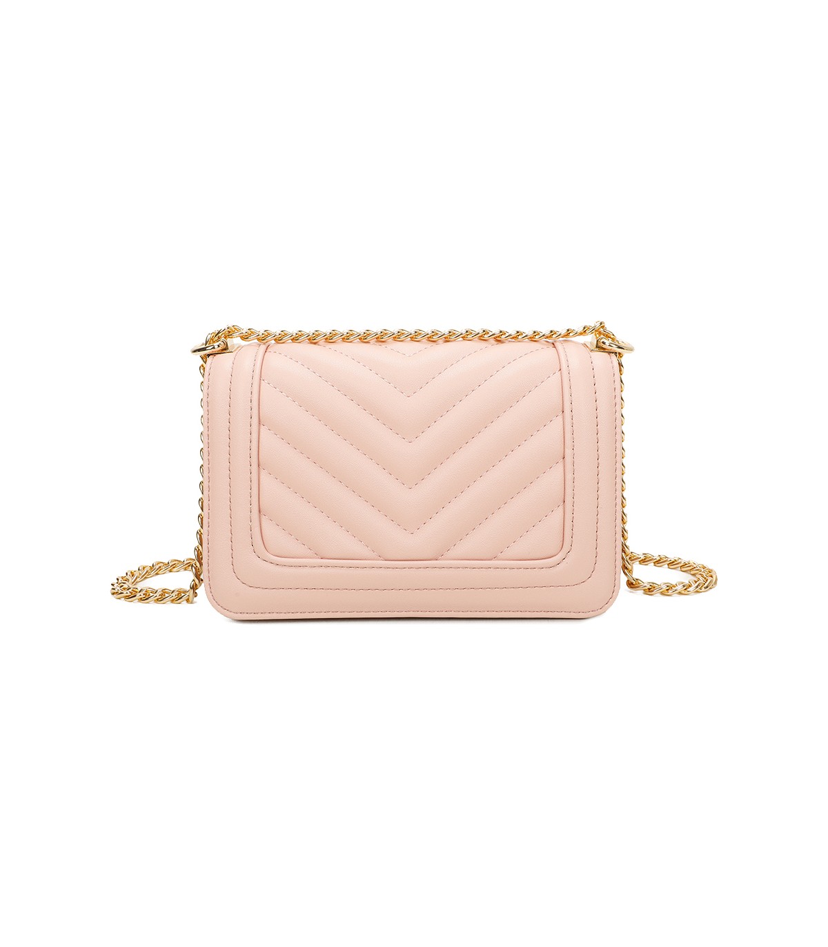 T11838 - Bolso rectangular con textura y cierre de botón imantado con bandolera larga y de cadena dorada