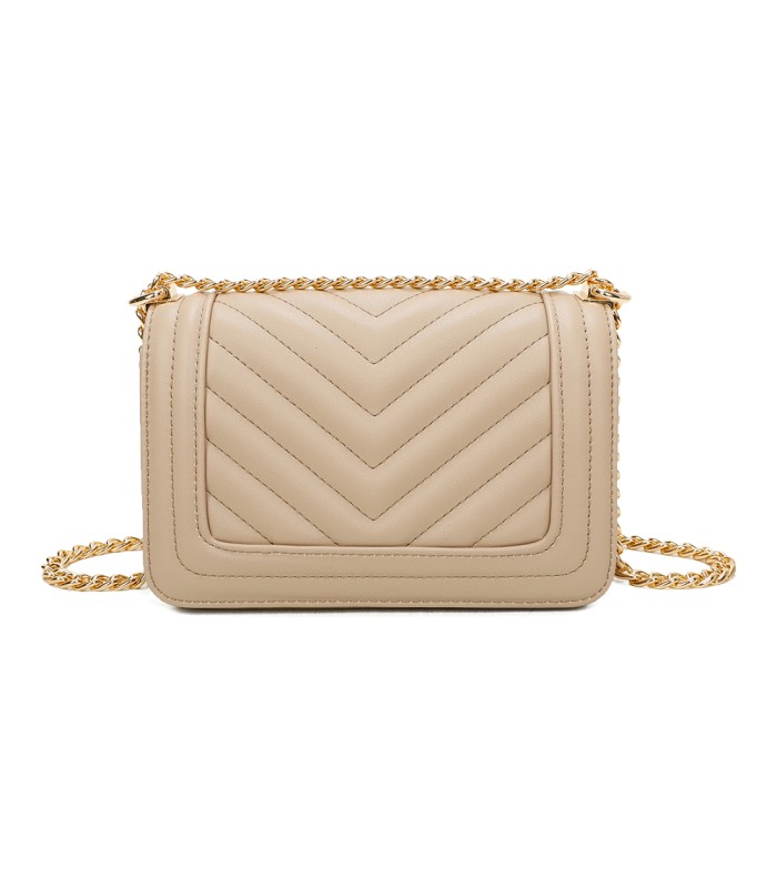 T11838 - Bolso rectangular con textura y cierre de botón imantado con bandolera larga y de cadena dorada