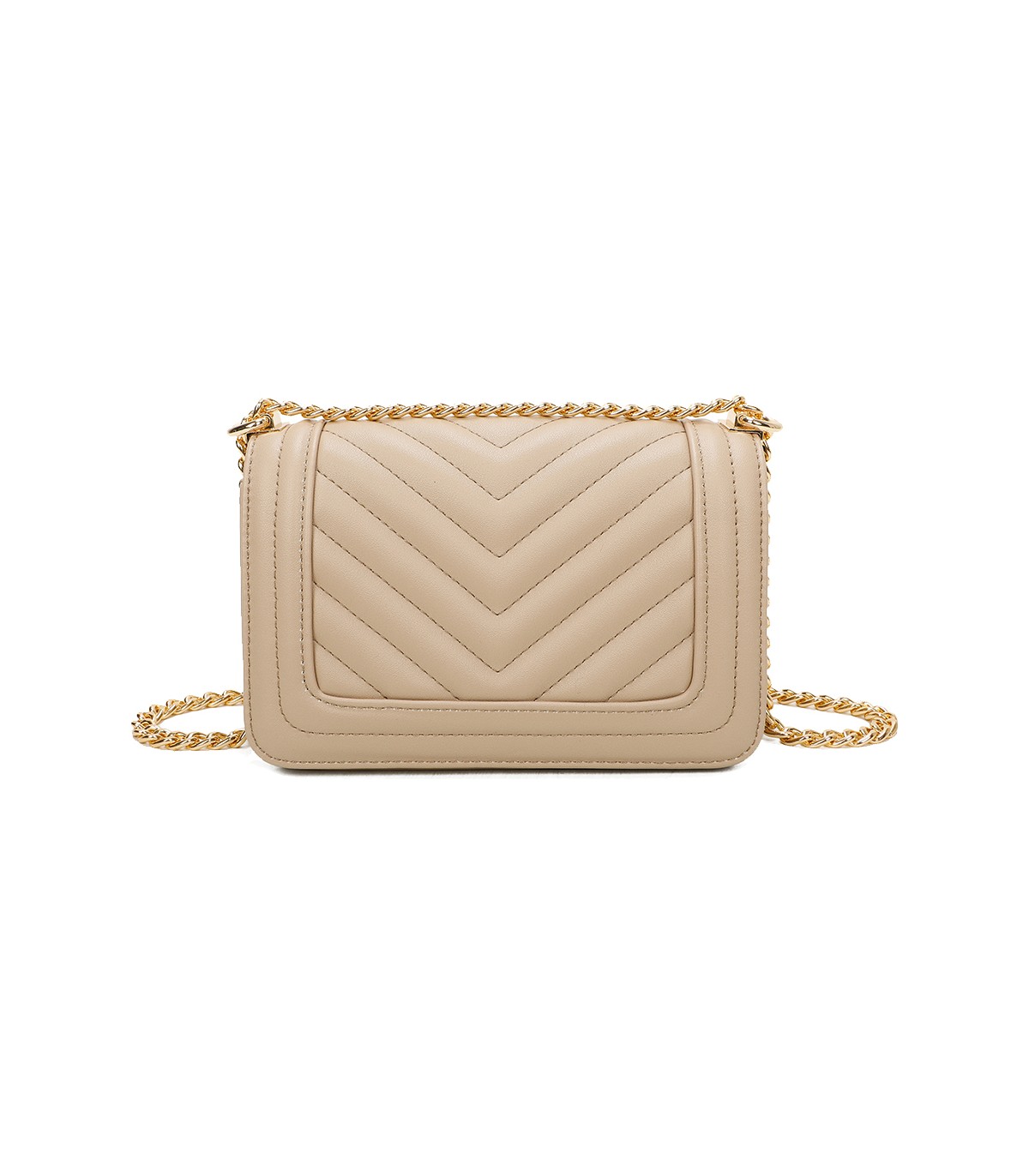 T11838 - Bolso rectangular con textura y cierre de botón imantado con bandolera larga y de cadena dorada