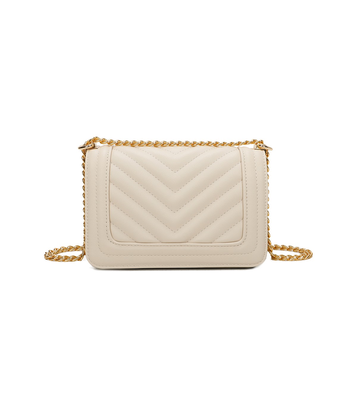 T11838 - Bolso rectangular con textura y cierre de botón imantado con bandolera larga y de cadena dorada