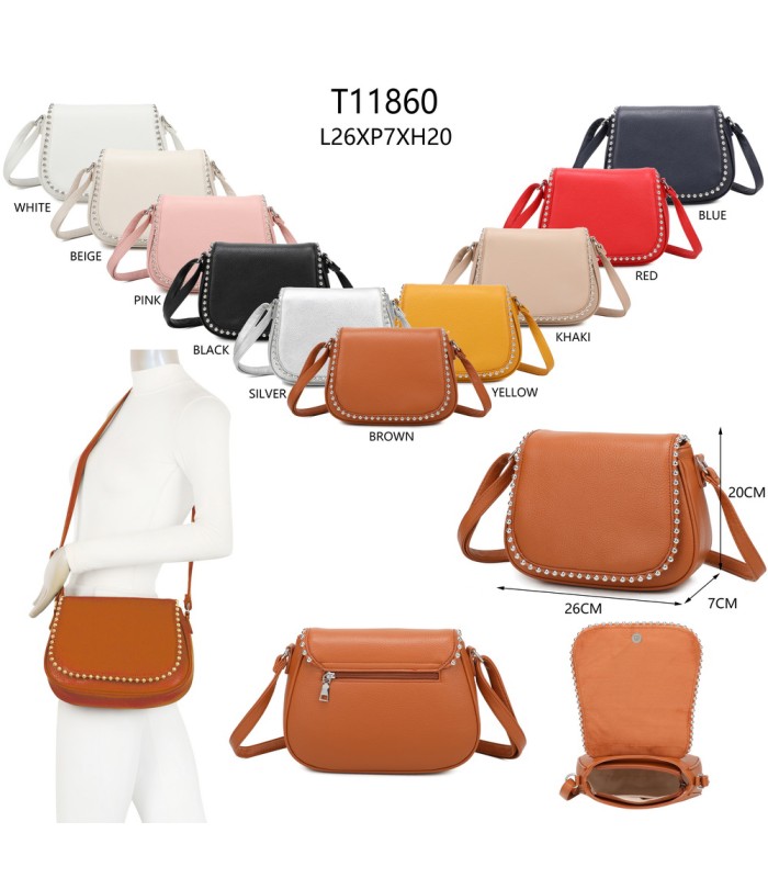 T11860 - Bolso bandolera con cuentas de adorno