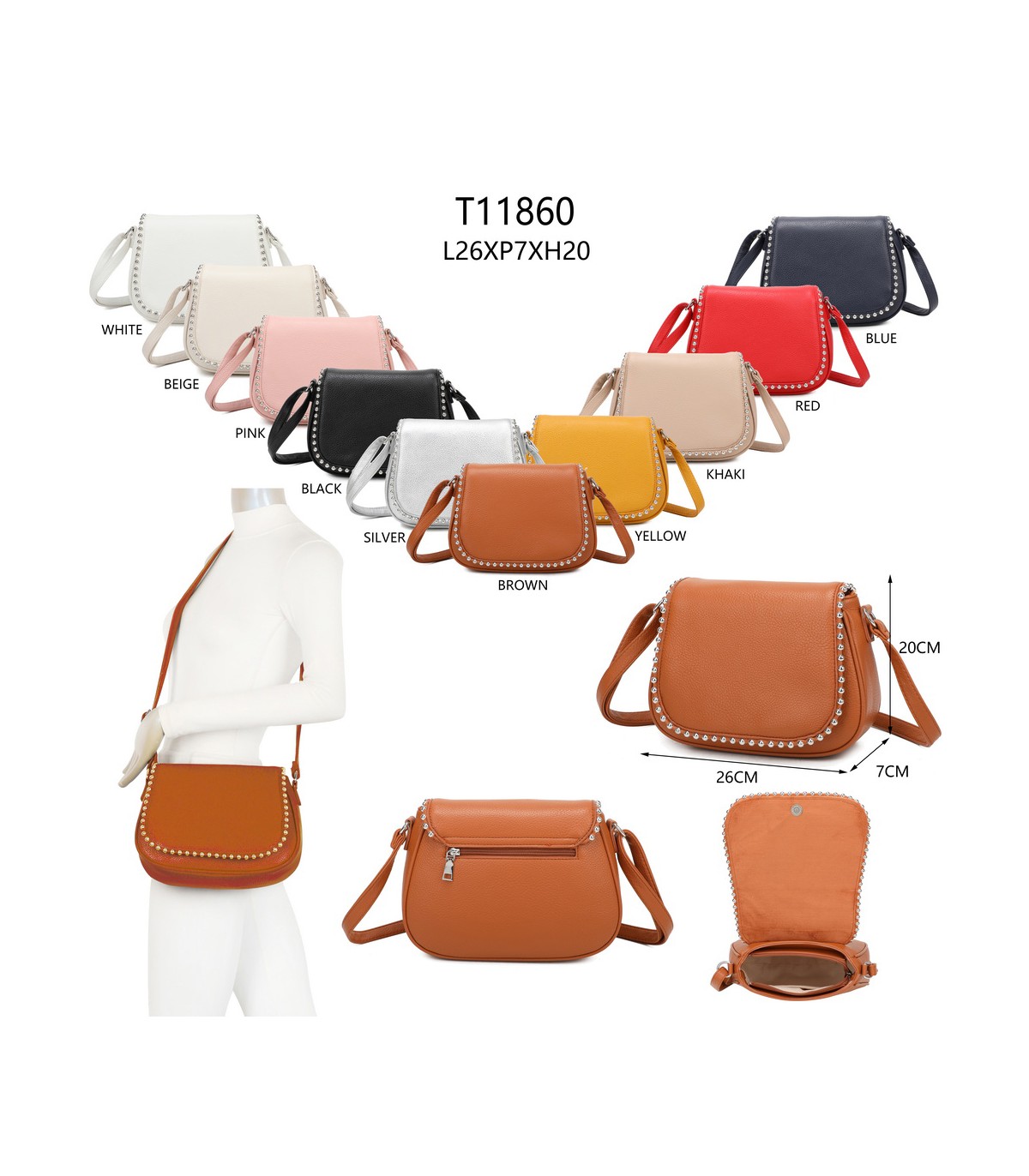T11860 - Bolso bandolera con cuentas de adorno