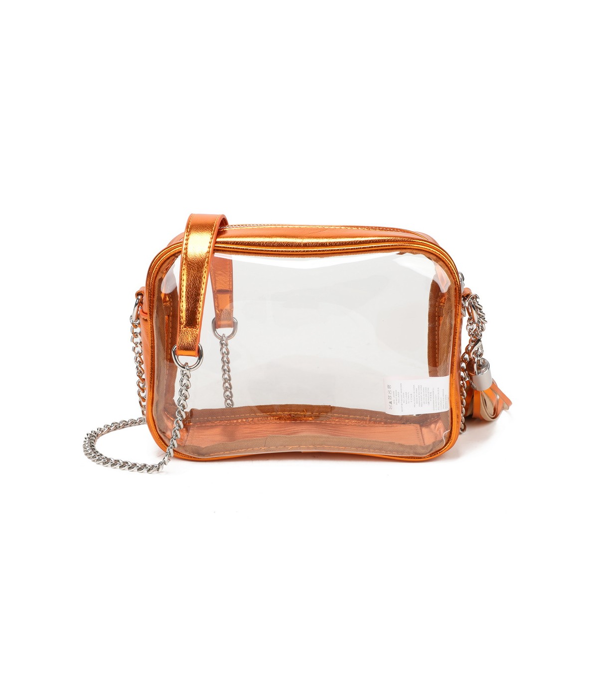 T11830 - Bolso transparente con borla de color y bandolera de cadena