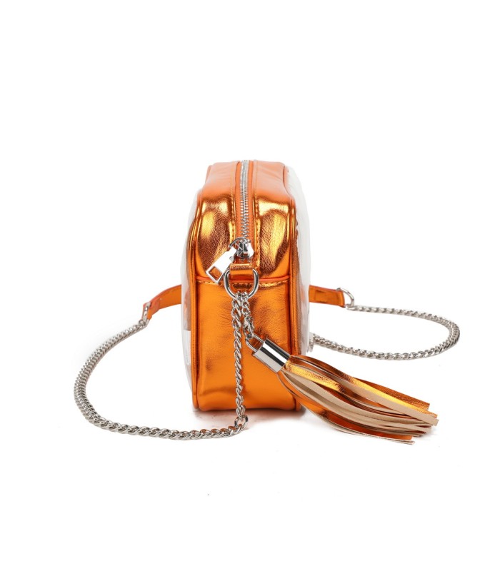 T11830 - Bolso transparente con borla de color y bandolera de cadena