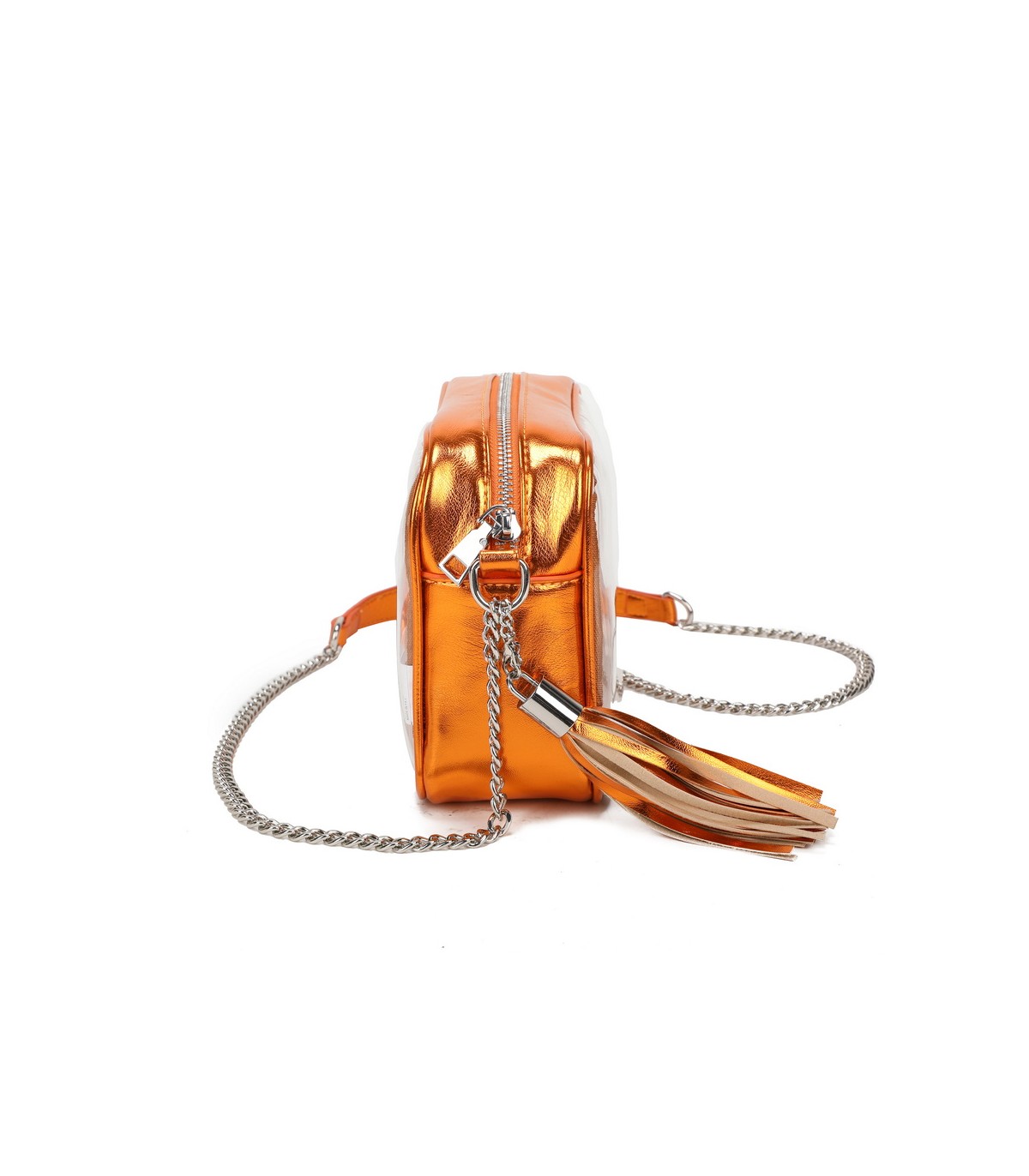 T11830 - Bolso transparente con borla de color y bandolera de cadena