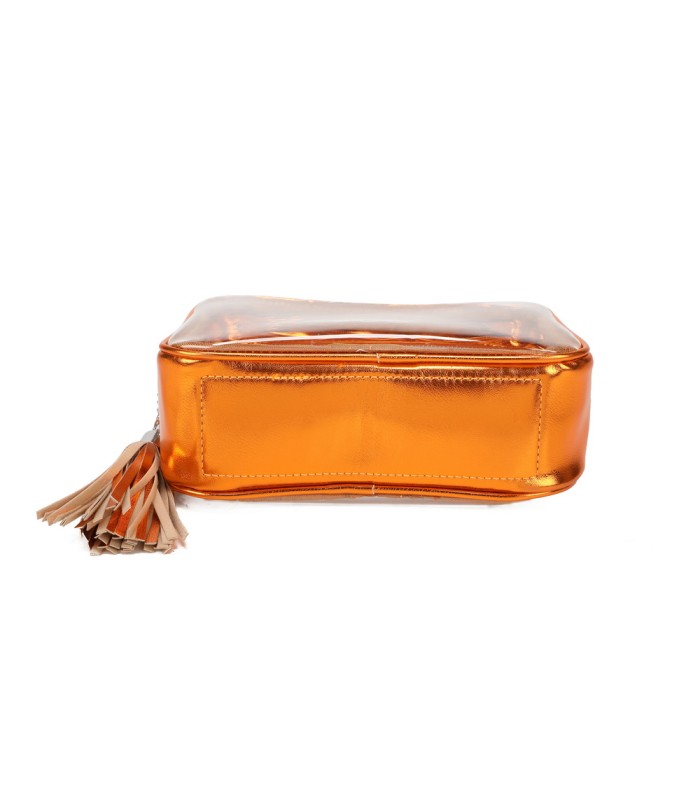 T11830 - Bolso transparente con borla de color y bandolera de cadena