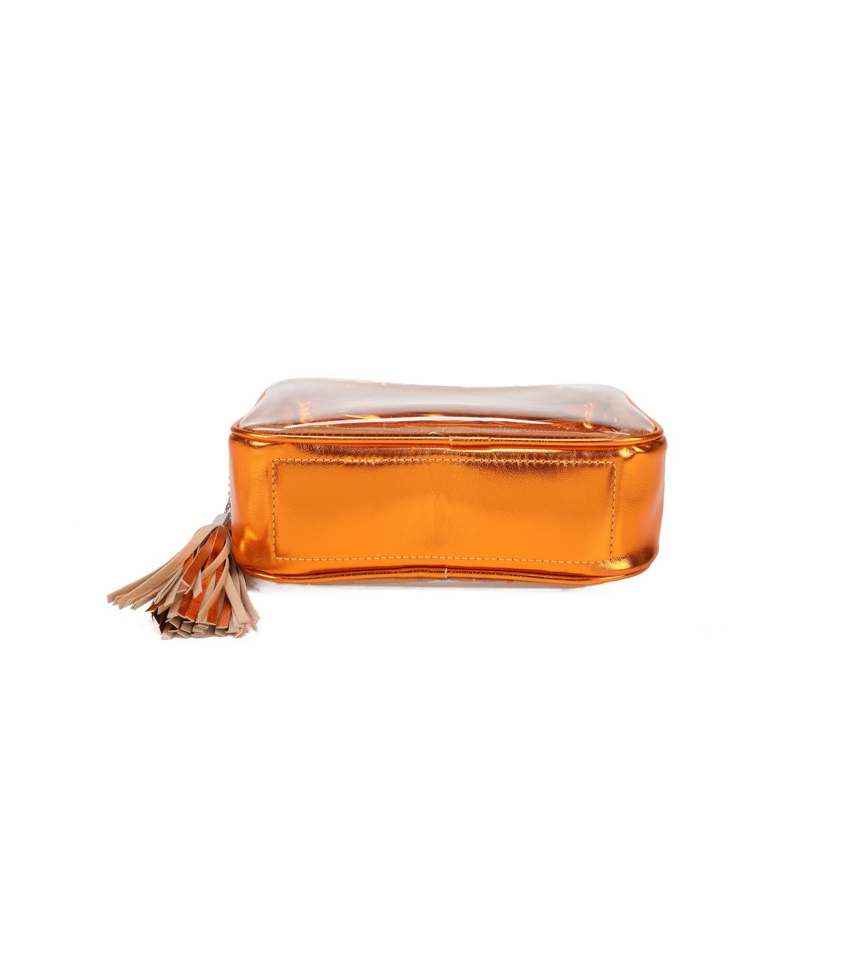 T11830 - Bolso transparente con borla de color y bandolera de cadena