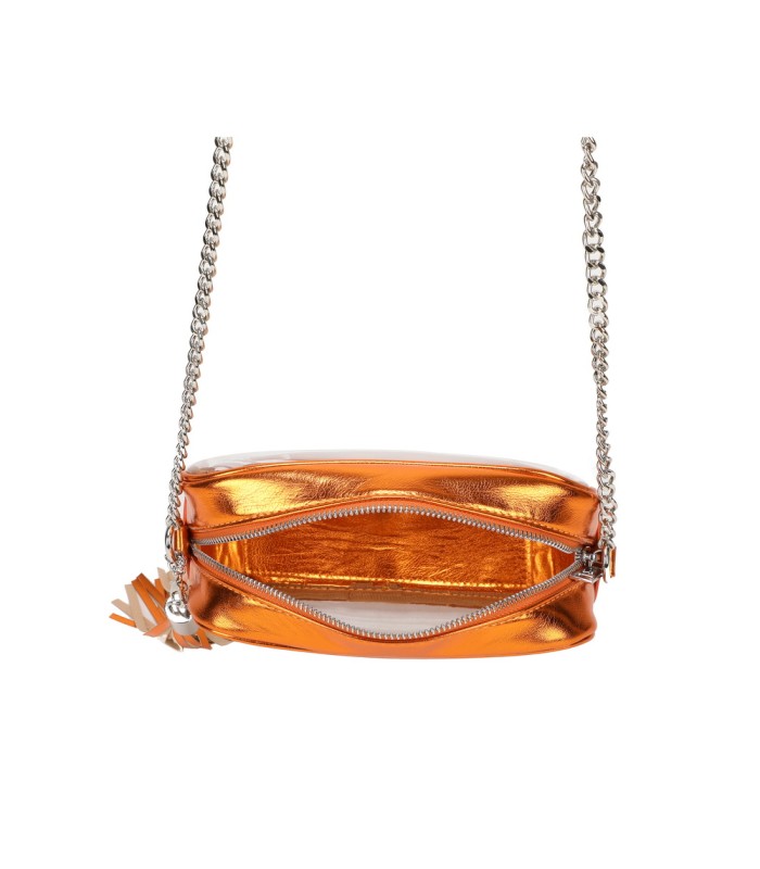 T11830 - Bolso transparente con borla de color y bandolera de cadena