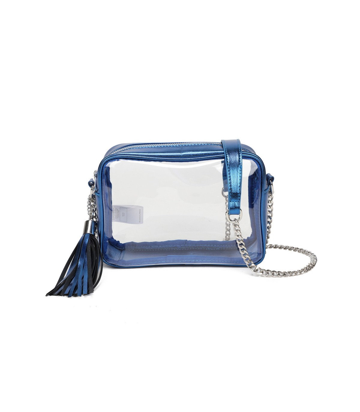 T11830 - Bolso transparente con borla de color y bandolera de cadena