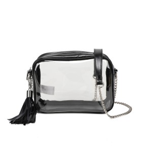 T11830 - Bolso transparente con borla de color y bandolera de cadena