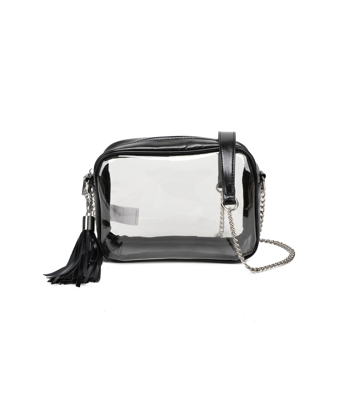 T11830 - Bolso transparente con borla de color y bandolera de cadena