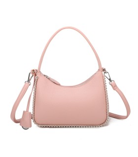 T11858 - Bolso bandolera de media luna de colores pastel asa grande y bolsillo externo trasero