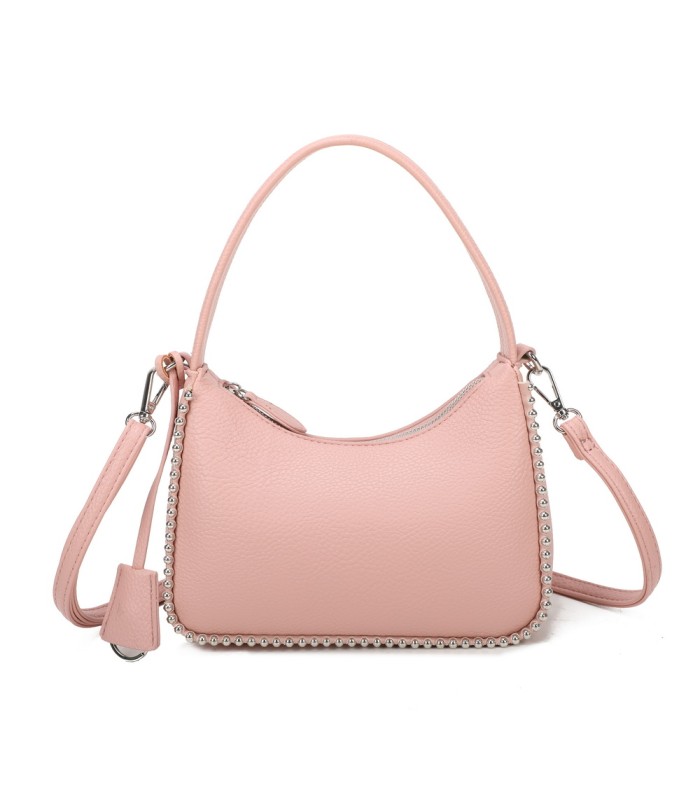 T11858 - Bolso bandolera de media luna de colores pastel asa grande y bolsillo externo trasero