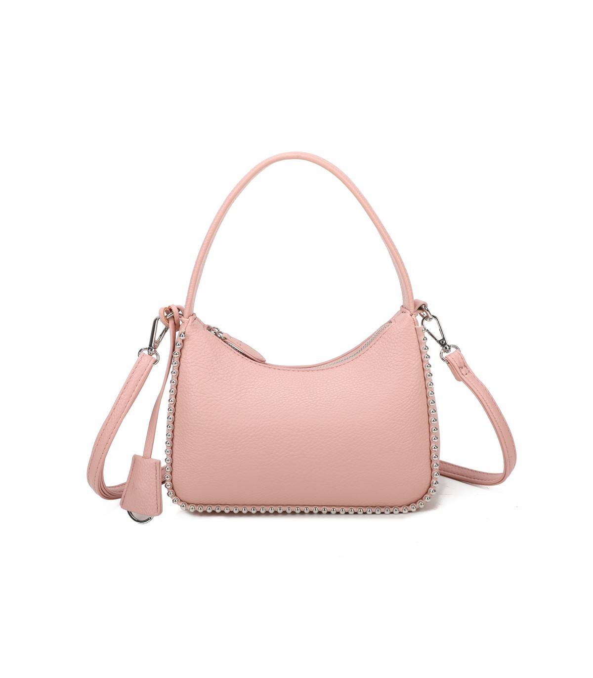T11858 - Bolso bandolera de media luna de colores pastel asa grande y bolsillo externo trasero