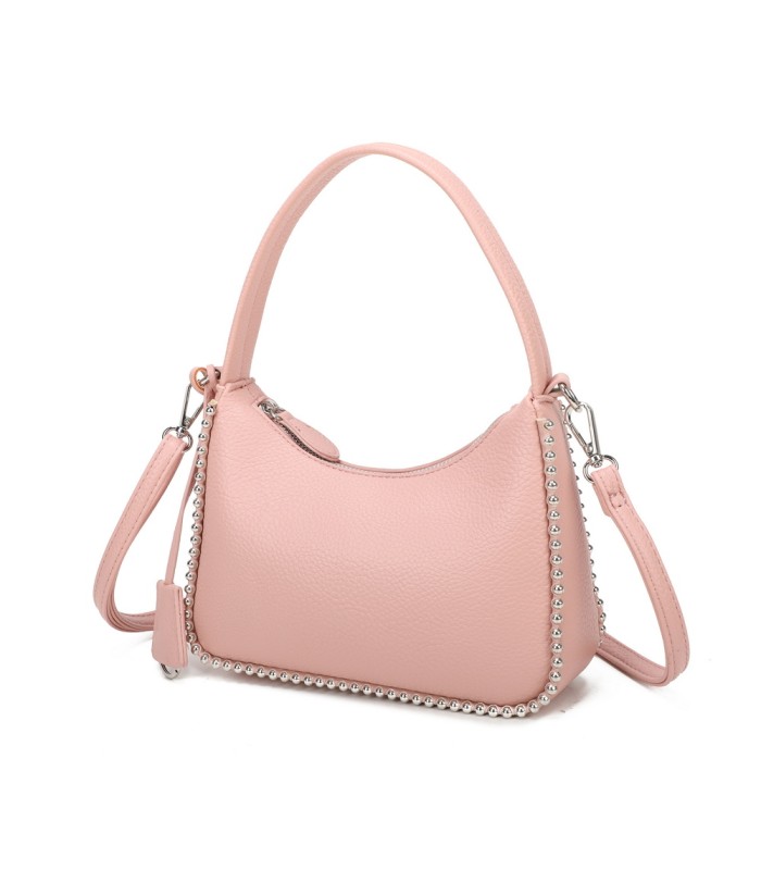 T11858 - Bolso bandolera de media luna de colores pastel asa grande y bolsillo externo trasero