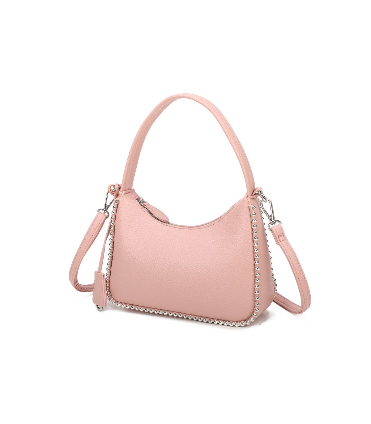 T11858 - Bolso bandolera de media luna de colores pastel asa grande y bolsillo externo trasero