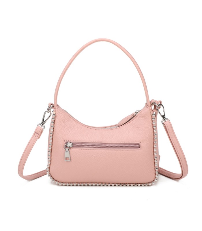 T11858 - Bolso bandolera de media luna de colores pastel asa grande y bolsillo externo trasero