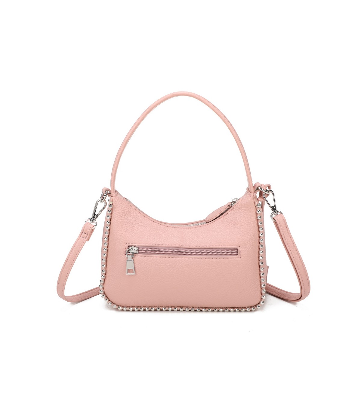 T11858 - Bolso bandolera de media luna de colores pastel asa grande y bolsillo externo trasero