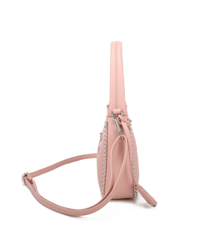 T11858 - Bolso bandolera de media luna de colores pastel asa grande y bolsillo externo trasero