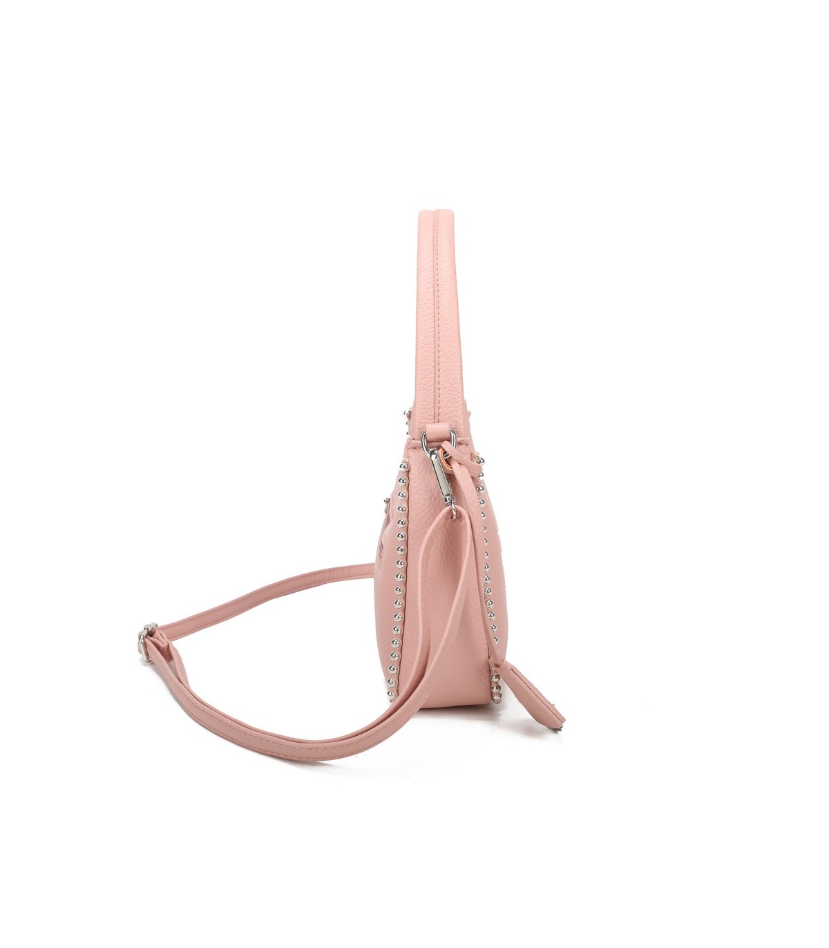 T11858 - Bolso bandolera de media luna de colores pastel asa grande y bolsillo externo trasero