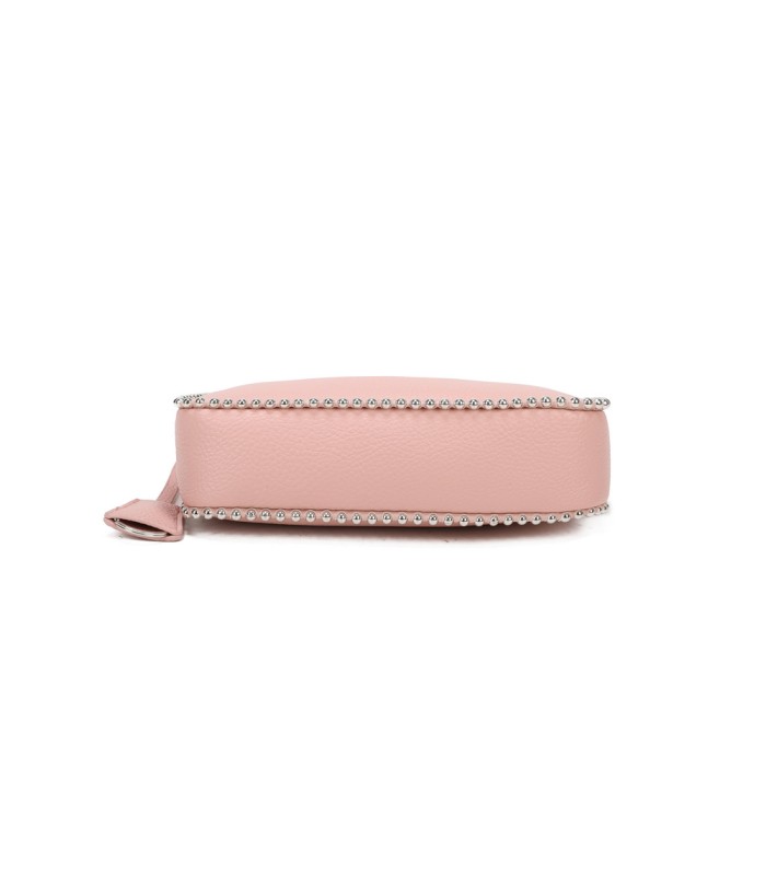 T11858 - Bolso bandolera de media luna de colores pastel asa grande y bolsillo externo trasero