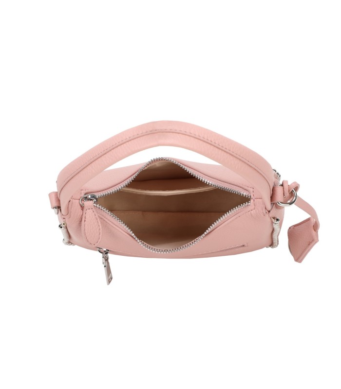 T11858 - Bolso bandolera de media luna de colores pastel asa grande y bolsillo externo trasero