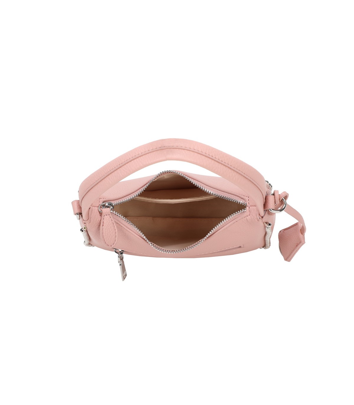 T11858 - Bolso bandolera de media luna de colores pastel asa grande y bolsillo externo trasero