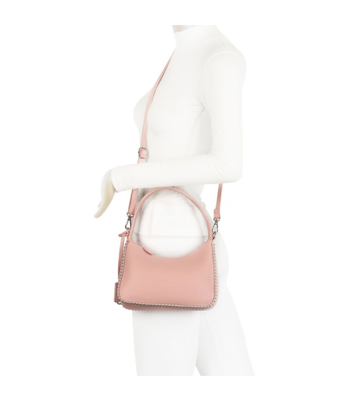 T11858 - Bolso bandolera de media luna de colores pastel asa grande y bolsillo externo trasero