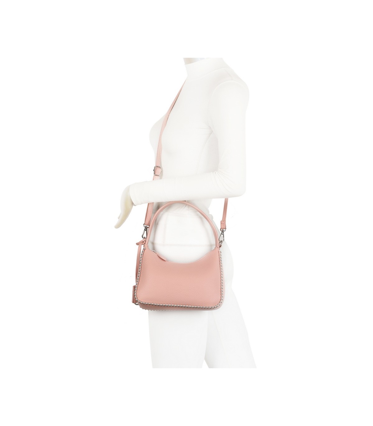 T11858 - Bolso bandolera de media luna de colores pastel asa grande y bolsillo externo trasero