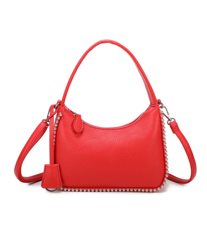 T11858 - Bolso bandolera de media luna de colores pastel asa grande y bolsillo externo trasero