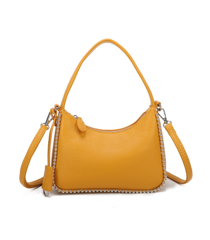 T11858 - Bolso bandolera de media luna de colores pastel asa grande y bolsillo externo trasero