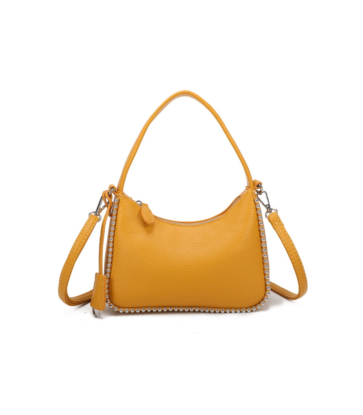 T11858 - Bolso bandolera de media luna de colores pastel asa grande y bolsillo externo trasero